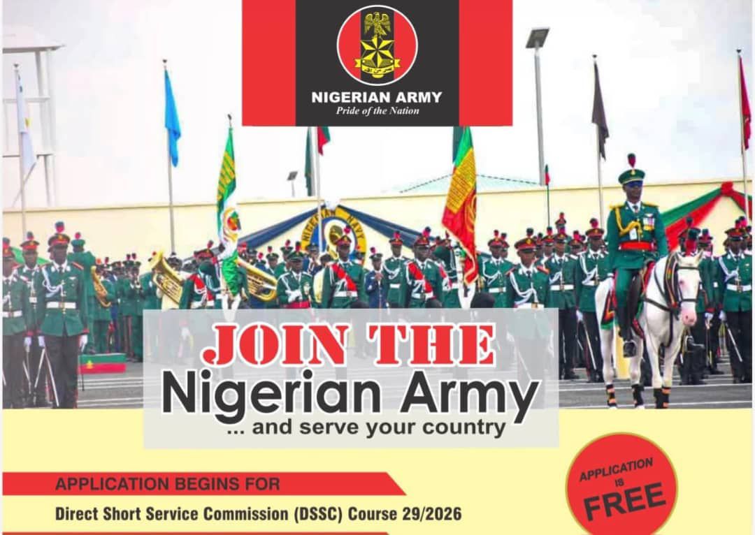 Apply: Nigerian Army Opens Applications for DSSC 29/2026